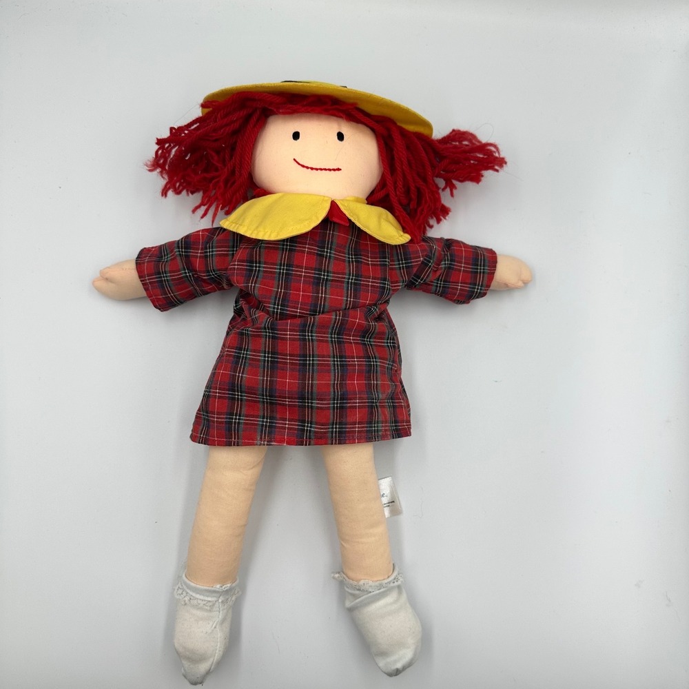 Madeline Storybook Character 16 Inch Soft  Rag Doll Red Yarn Hair Plaid Dress